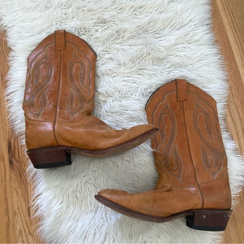 Justin Boots Tan Leather Cowboy Boots Western Size 10 M Tall Shaft